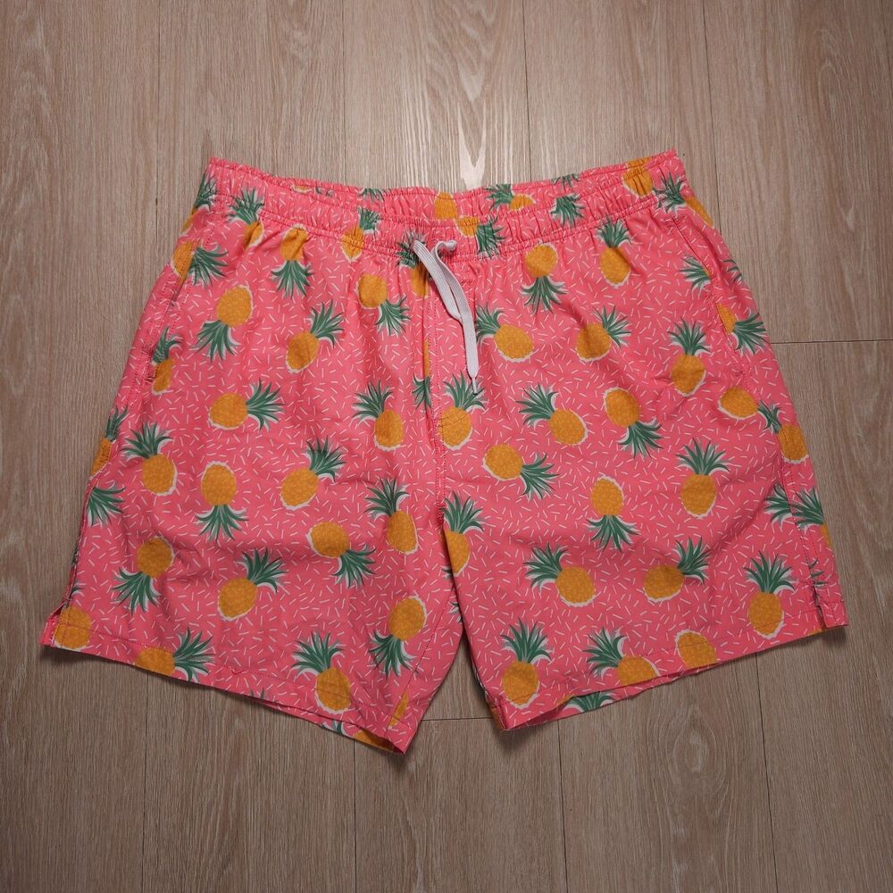 Bear Bottom Swim Trunk Mens XXL Pink Pineapple Print Mesh Lined Pool Beach